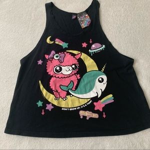 Cute Newbreed Girl Galaxy Alpaca & Narwhal Tanktop